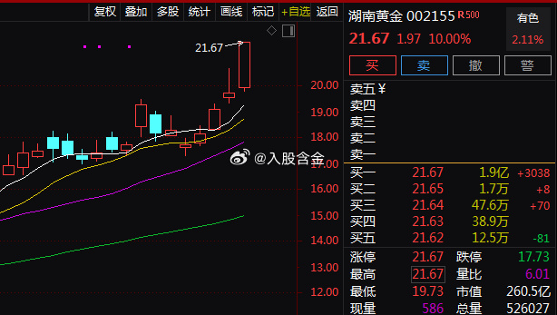 重磅消息提振 湖南黄金连续两日强势涨停