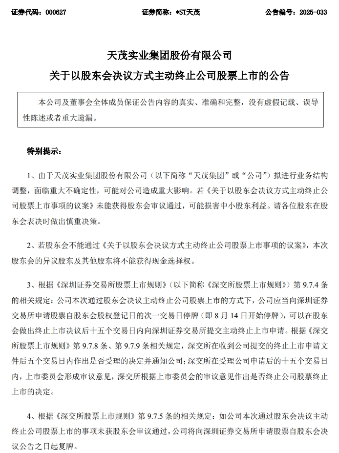 *ST天茂：现金选择权申报期间为9月15日至19日间的交易日
