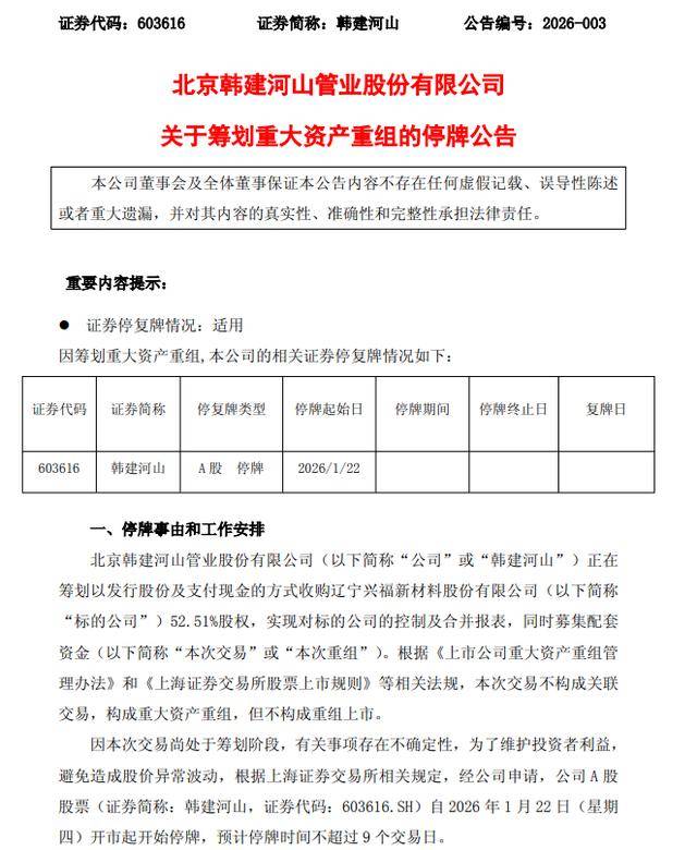 韩建河山拟跨界并购兴福新材 布局PEEK中间体业务